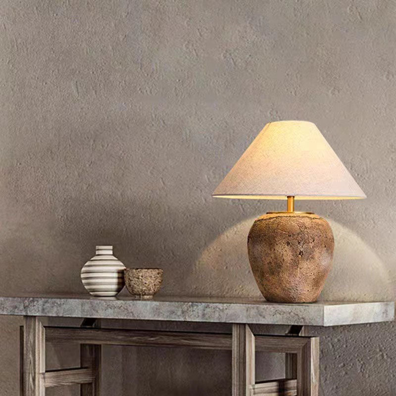 Shabby Chic Cone Fabric Ceramic Table Lamp - 1-Light Design for Bedroom