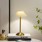 Scandinavian Rechargeable Conic Pleated Table Lamp - 1-Light Bedside Design