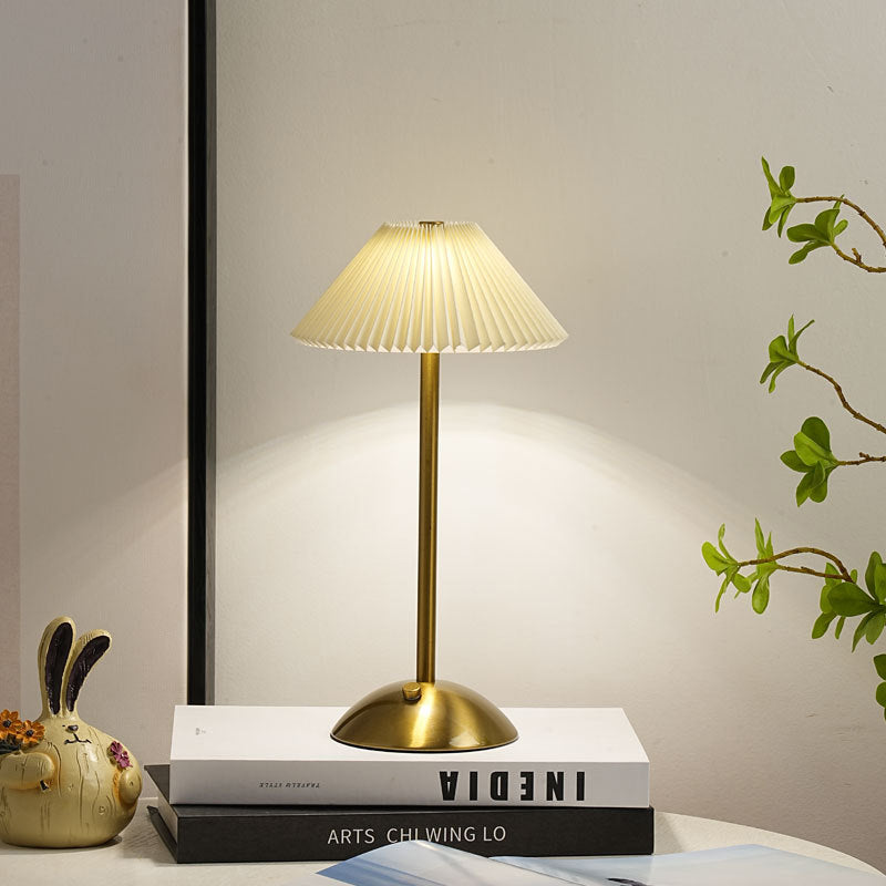 Scandinavian Rechargeable Conic Pleated Table Lamp - 1-Light Bedside Design