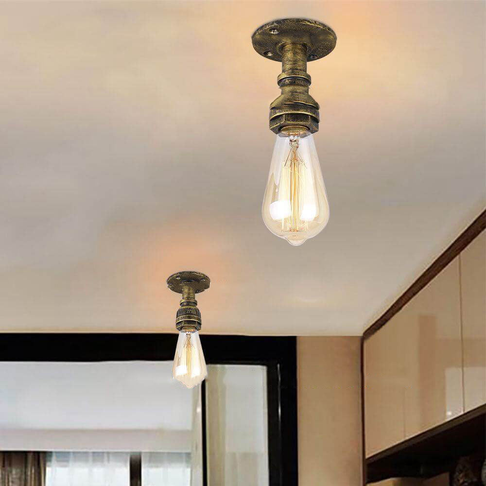 Steampunk Iron and Glass 1-Light Flush Mount Ceiling Light