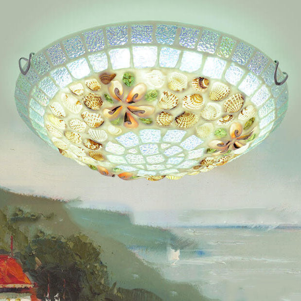 Tiffany Mosaic Shells 1-Light Flush Mount Ceiling Light