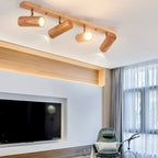 Japanese Minimalist Solid Wood Flush Mount Ceiling Light - Available in 1, 3, or 4 Lights