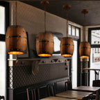 Rustic Round Wooden Wine Barrel Pendant Light