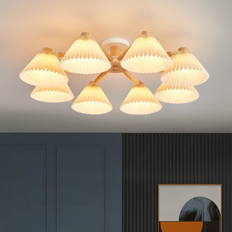 Nordic Wood Pleated Semi-Flush Mount Ceiling Light