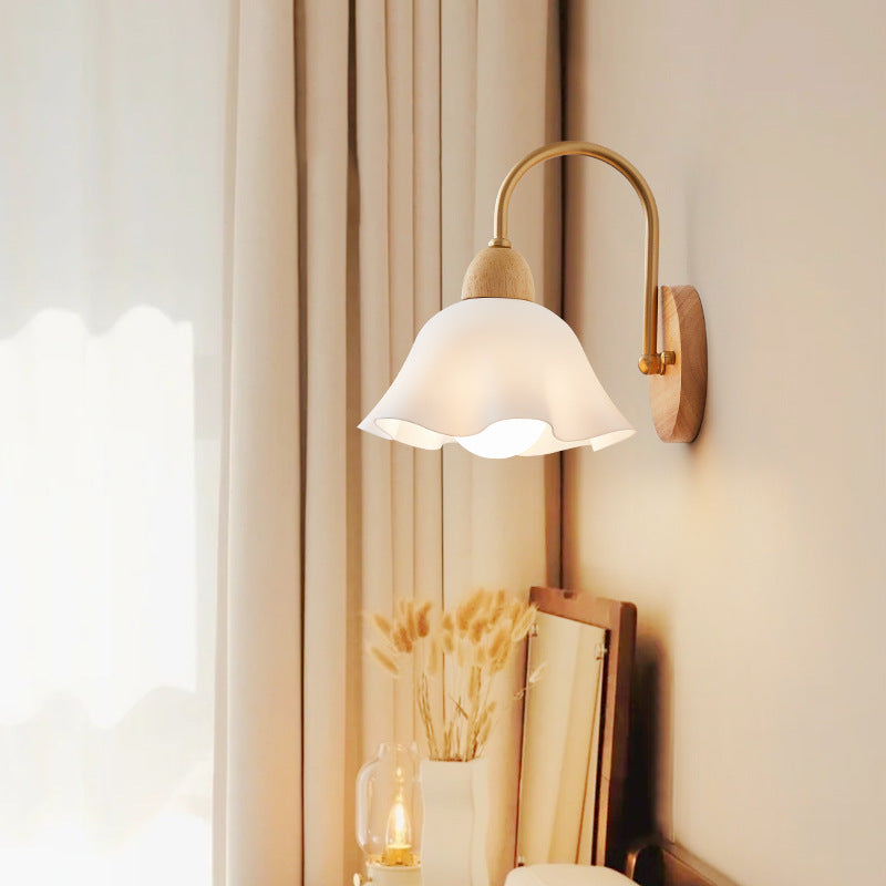 Wood & Ceramic Flower Wall Sconce