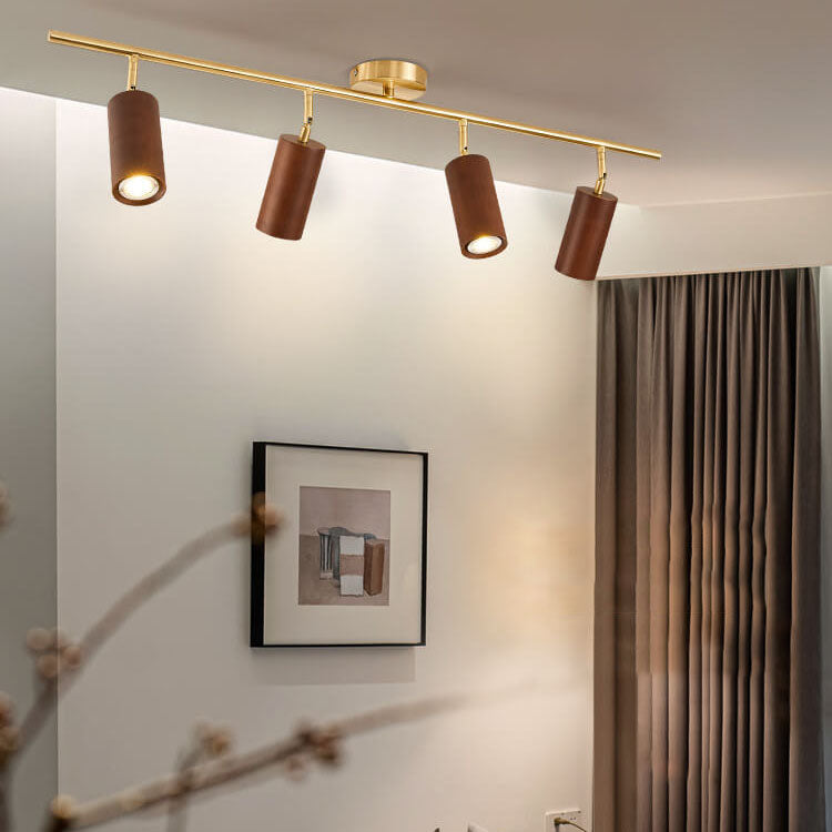 Nordic Minimalist Walnut Wood LED Linear Track Ceiling