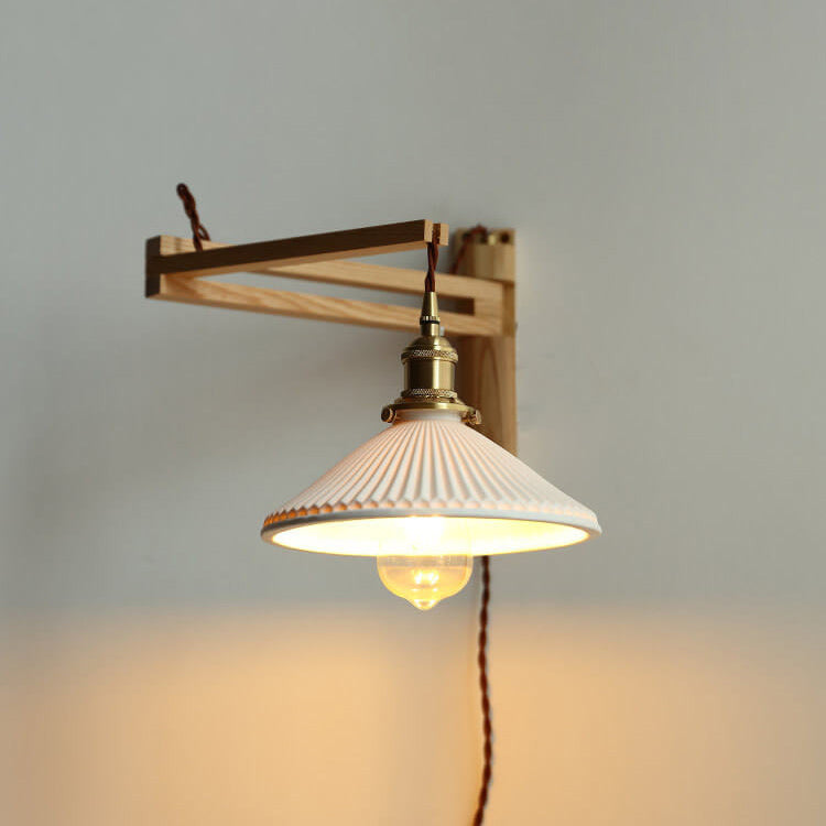 Nordic White Glass & Walnut Wall Sconce