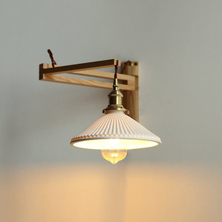 Nordic White Glass & Walnut Wall Sconce