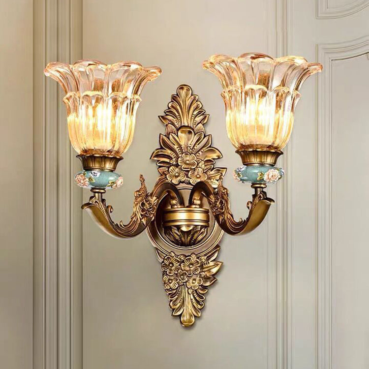 Elegant European Glass Flower Wall Sconce Lamp