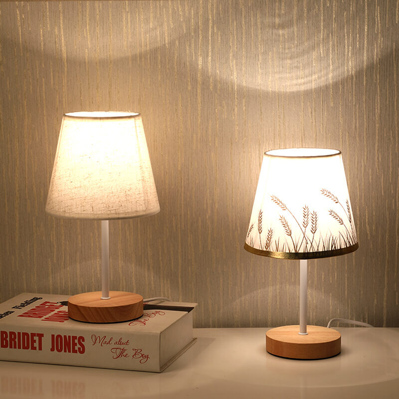 Nordic Vintage Fabric and Wood LED Table Lamp
