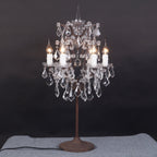 Rustic Vintage French Crystal 6-Light Candelabra Table Lamp