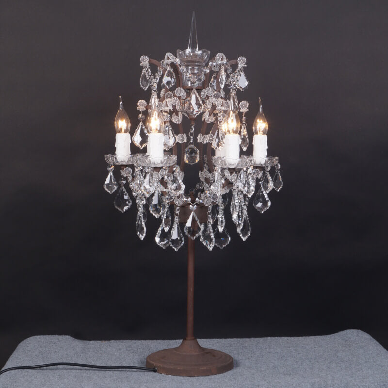 Rustic Vintage French Crystal 6-Light Candelabra Table Lamp