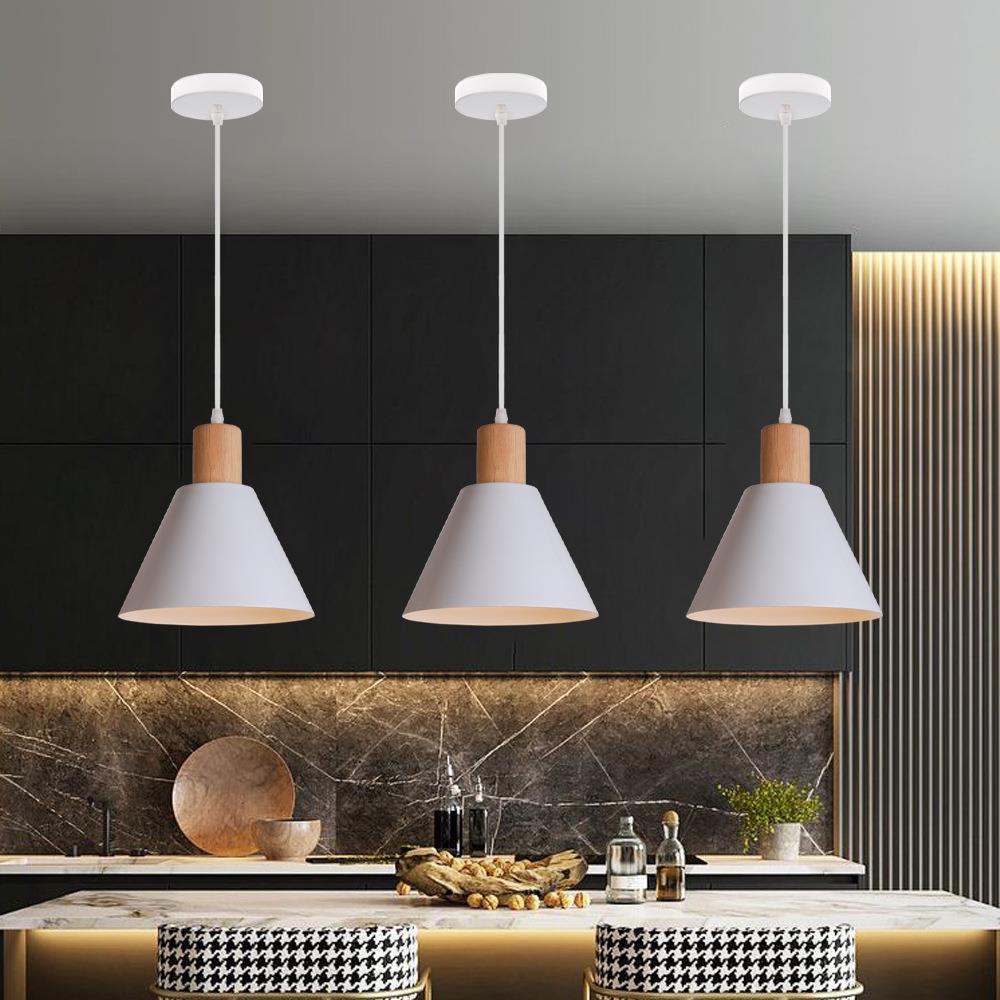 Nordic Vintage Iron Cone Pendant Light with Wood Top