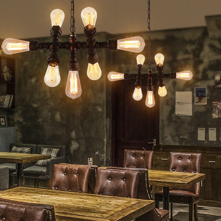 7-Light Industrial Iron Pipe Chandelier