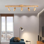 Japanese Minimalist LED Semi-Flush Mount Wooden Track Lighting - 2/3/4/5 Light Options