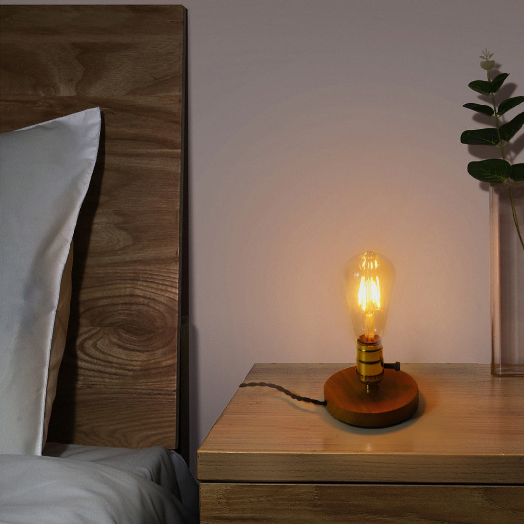 Vintage Glass Table Lamp with Solid Wood Base - 1-Light Design for Bedroom