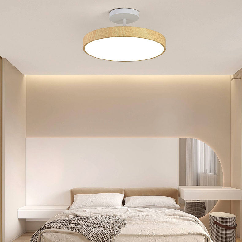 Minimalist Japanese Wood Grain Round LED Semi-Flush Mount