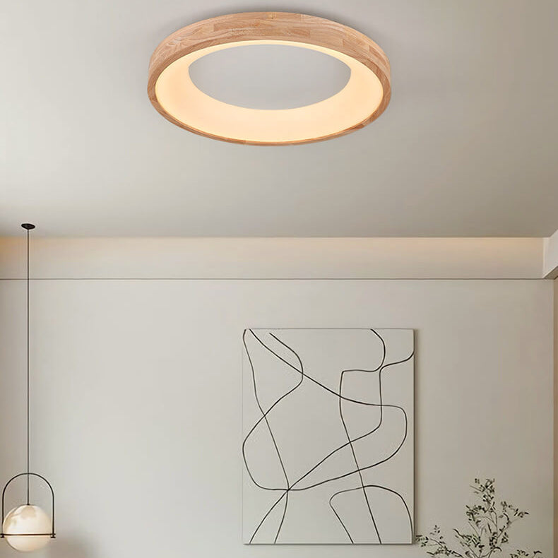 Round LED Flush Mount Ceiling Light in Nordic Minimalist Wood Design