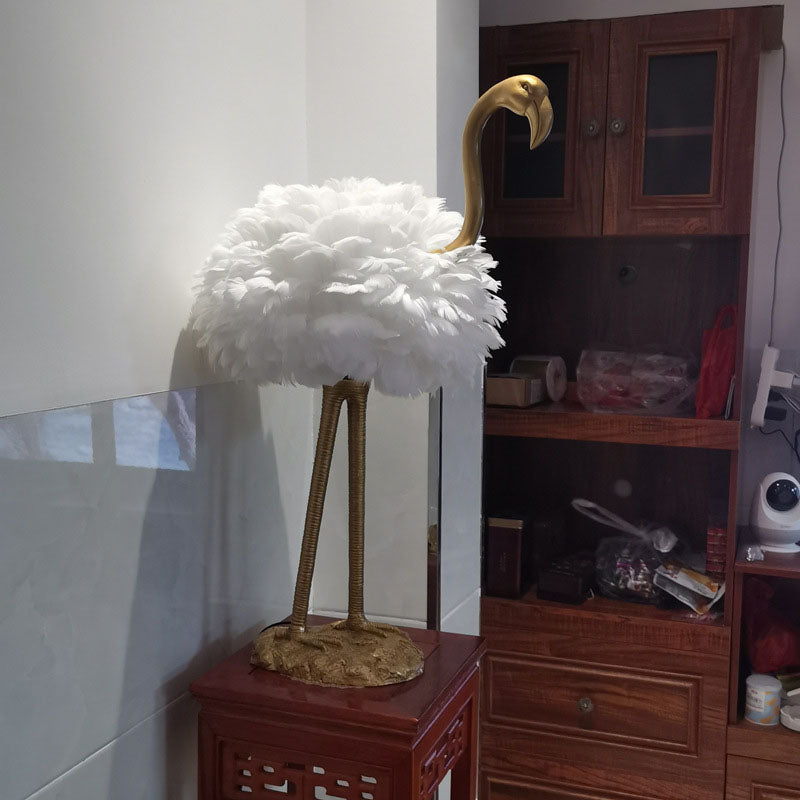 Nordic Goose Feather Flamingo Table Lamp - 1-Light Design for Bedside