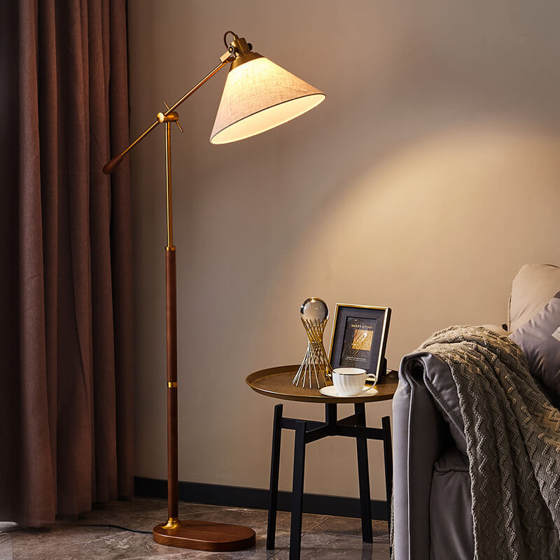 Nordic Vintage 1-Light Floor Lamp with Fabric Shade and Wood Base