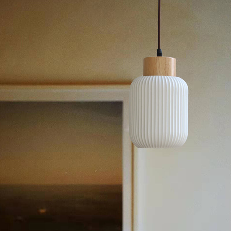 White Ceramic Cylindrical Pendant Light - Nordic Japanese Design