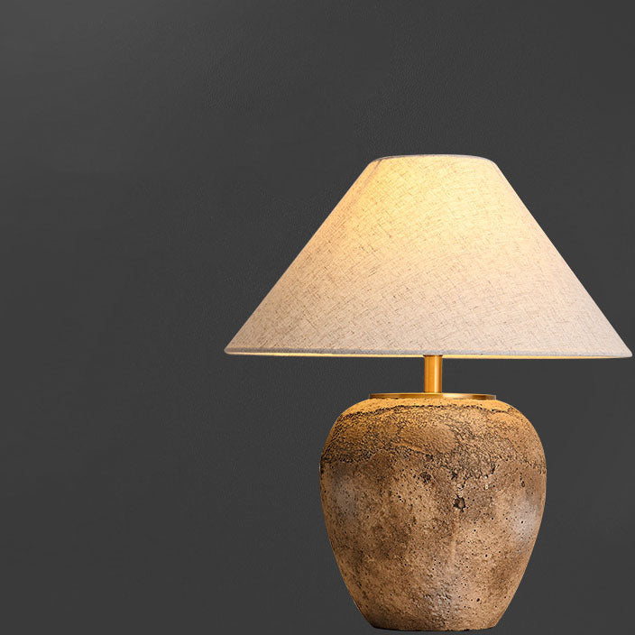 Shabby Chic Cone Fabric Ceramic Table Lamp - 1-Light Design for Bedroom