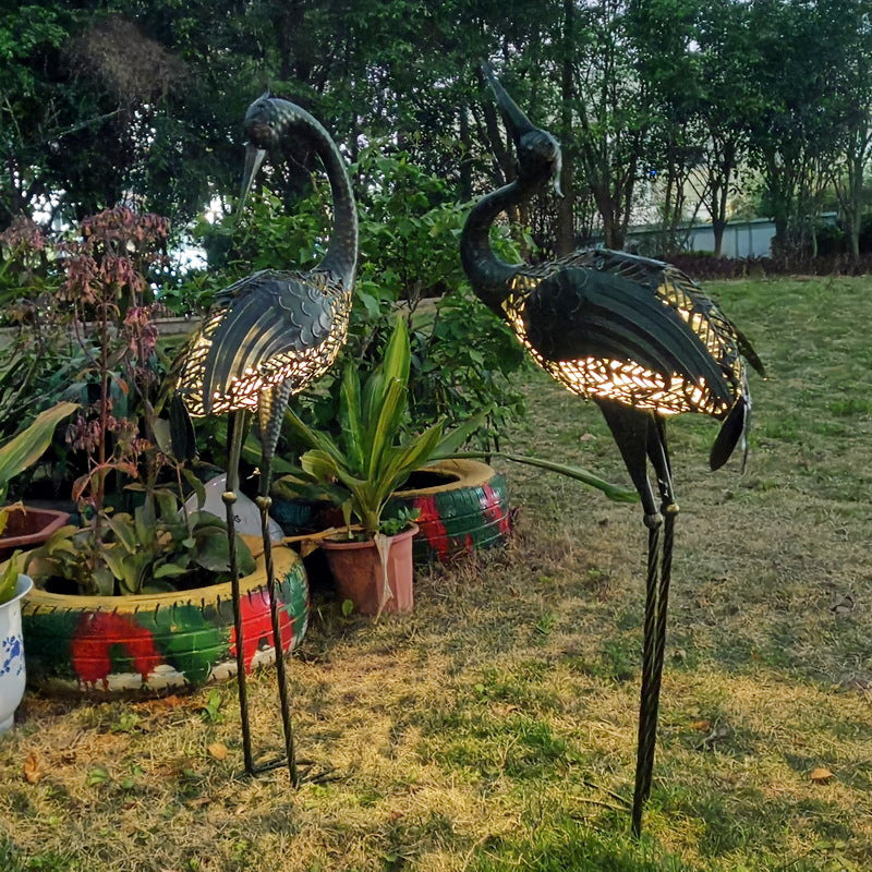 Modern Iron Crane LED Solar Waterproof Outdoor Landscape