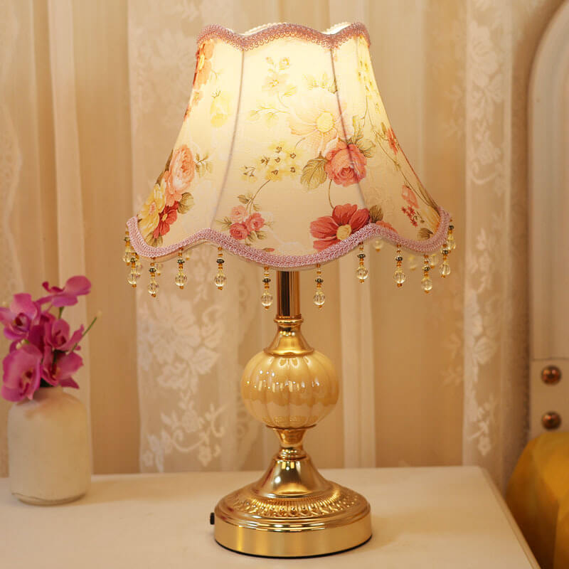 Vintage Floral Glass Table Lamp - European Design, 1-Light