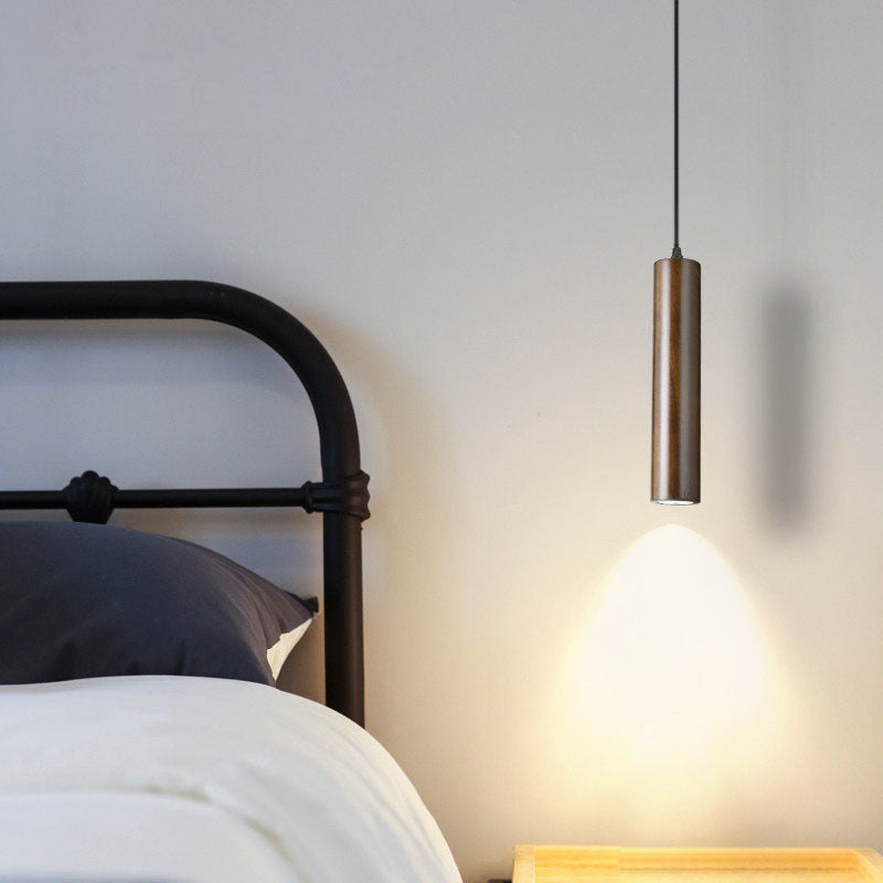 Contemporary Wood Cylinder LED Pendant Light