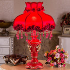 Red Fabric Tassel Table Lamp - European Design, 1-Light