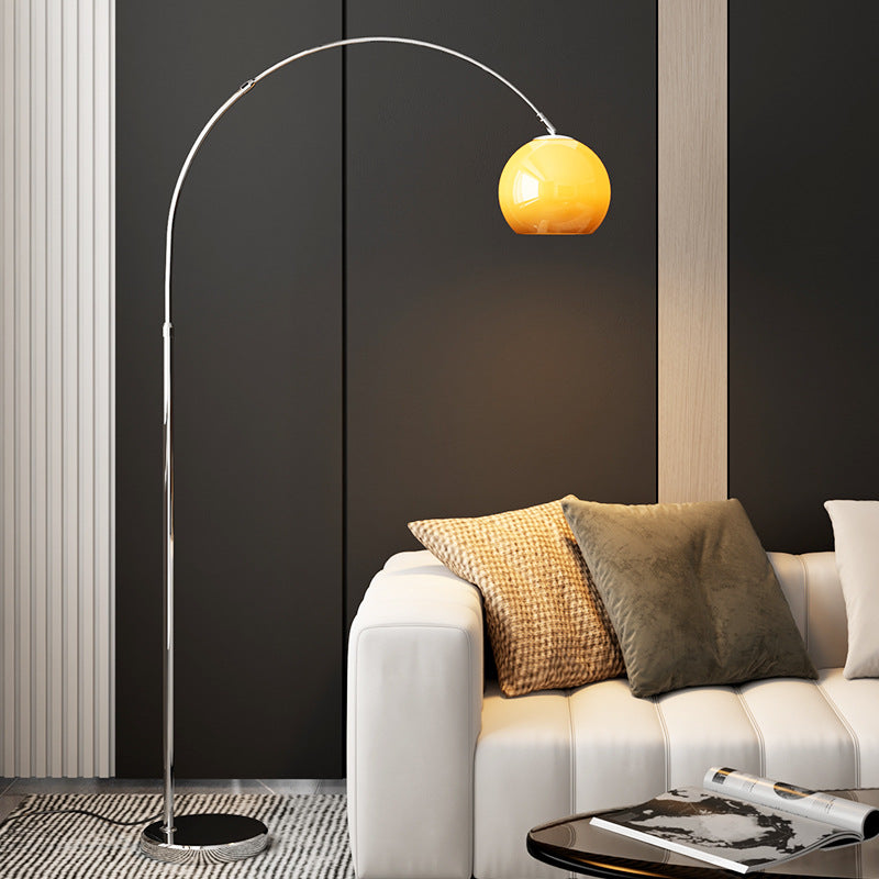 Scandinavian Glass Round Shade Floor Lamp - 1-Light Iron Design for Living Room