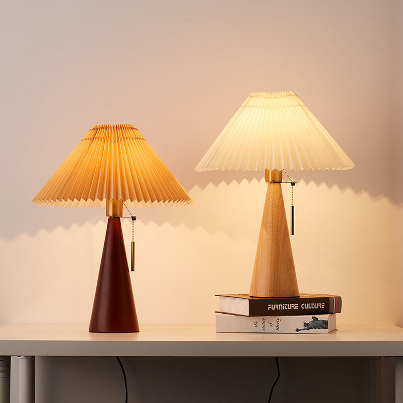 Vintage Japanese Minimalist Pleated Wooden LED Table Lamp