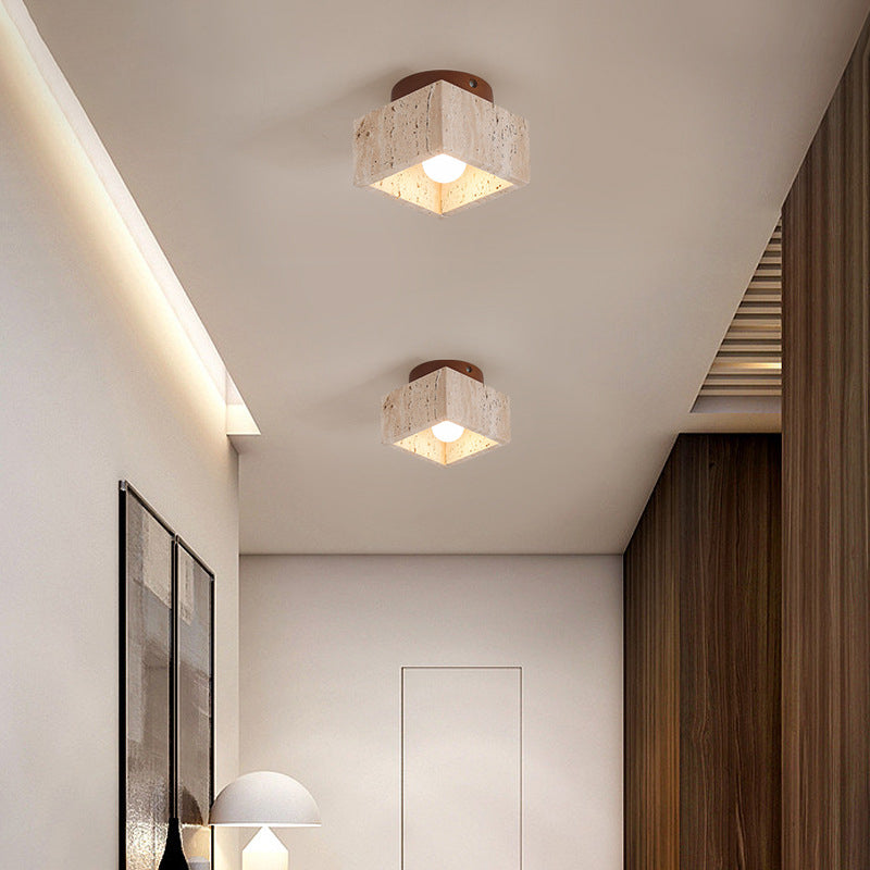 Premium Yellow Travertine Column Semi-Flush Mount Ceiling Light