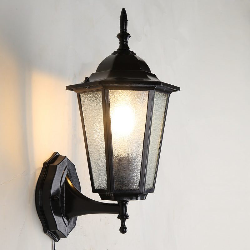 Modern Hexagonal Aluminum Outdoor Wall Sconce with Frosted