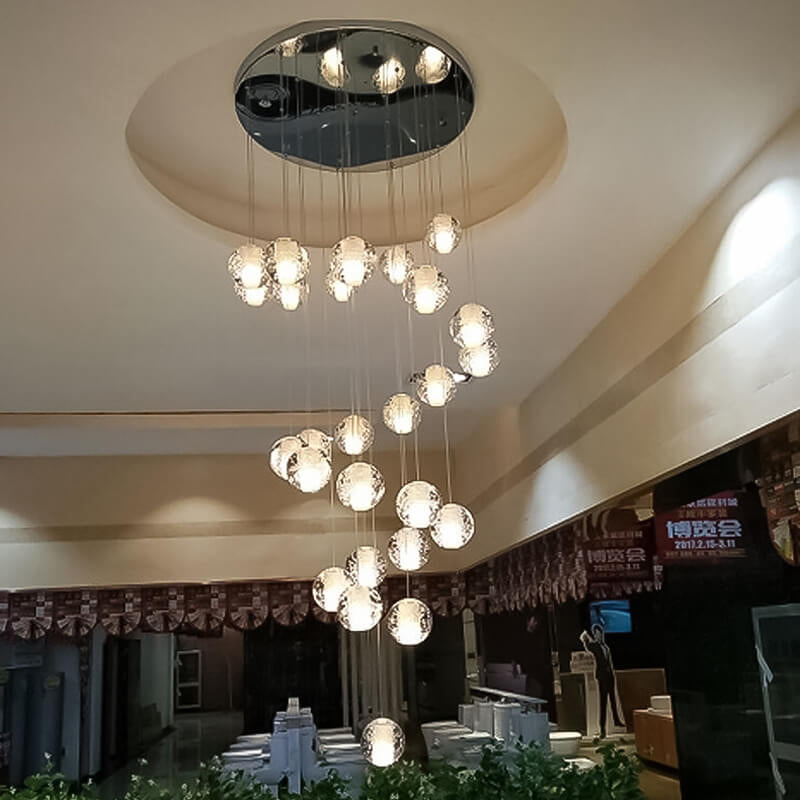 Luxury LED Chandelier with Crystal Orb Shade for Modern Staircases