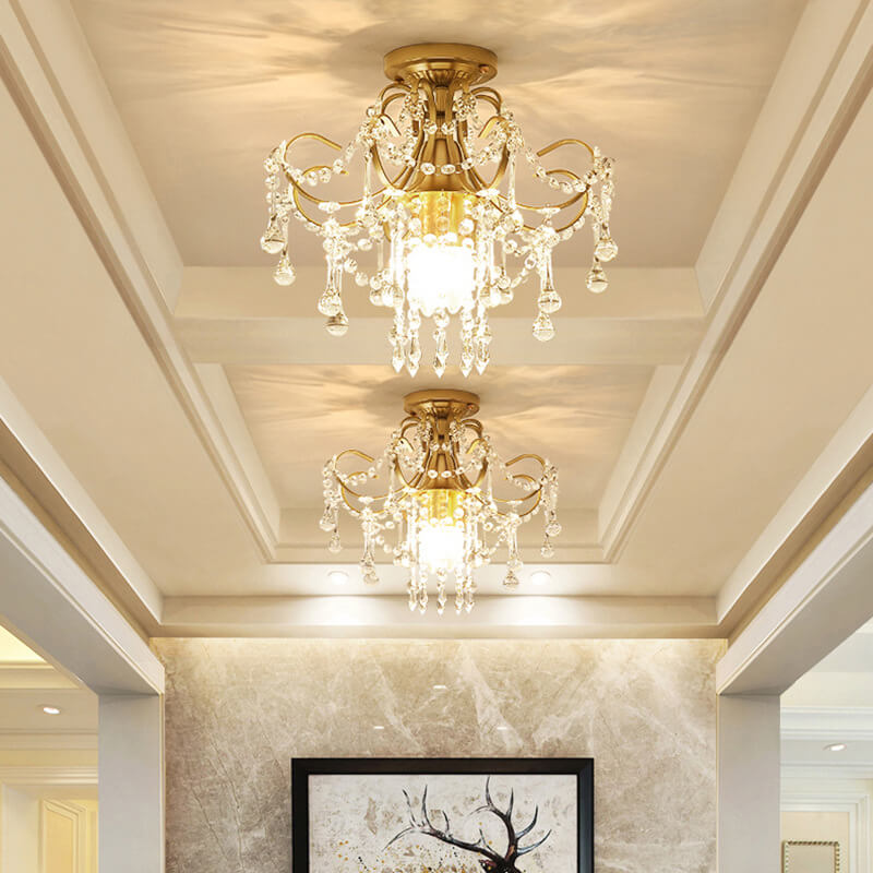 Elegant Crystal Flower Semi-Flush Mount Ceiling Light - 1/3 Light Options