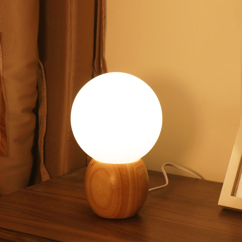 Scandinavian Orb Glass Table Lamp with Wood Base - 1-Light Design for Bedroom
