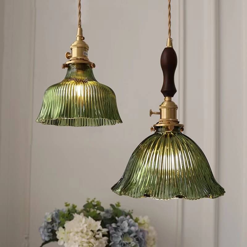 Copper & Walnut Glass Pendant Light