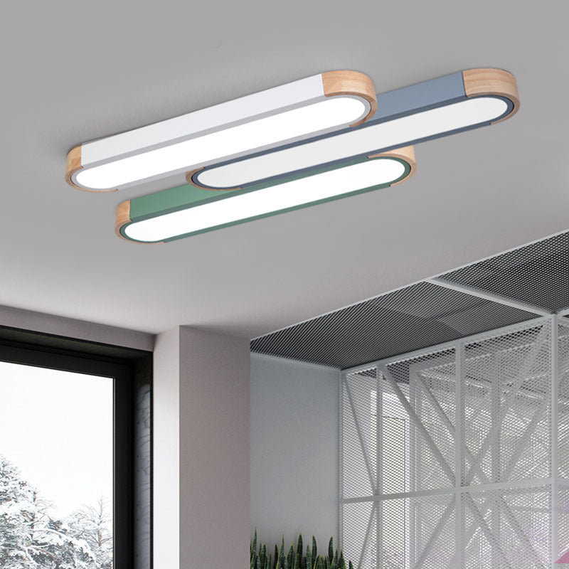 Scandinavian Long Oval Iron LED Flush Mount Ceiling Light for Bedroom