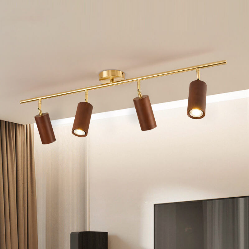Nordic Minimalist Walnut Wood LED Linear Track Ceiling