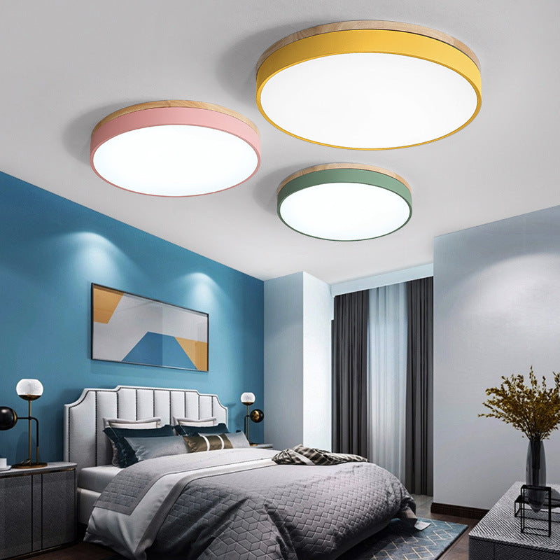 Minimalist Round LED Flush Mount Ceiling Light - Macaron Design for Bedroom