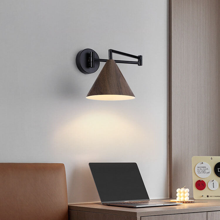 Nordic Wood-Grain Iron Cone Wall Sconce