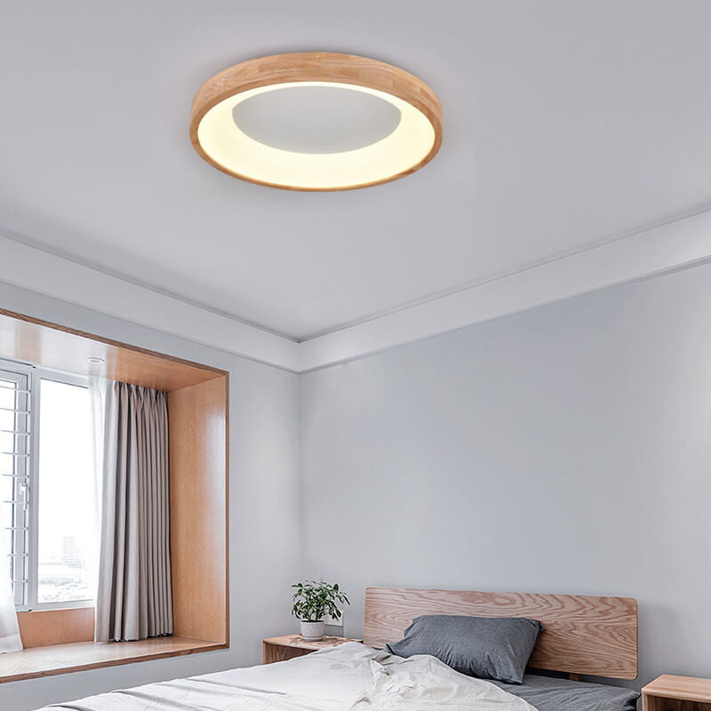 Round LED Flush Mount Ceiling Light in Nordic Minimalist Wood Design