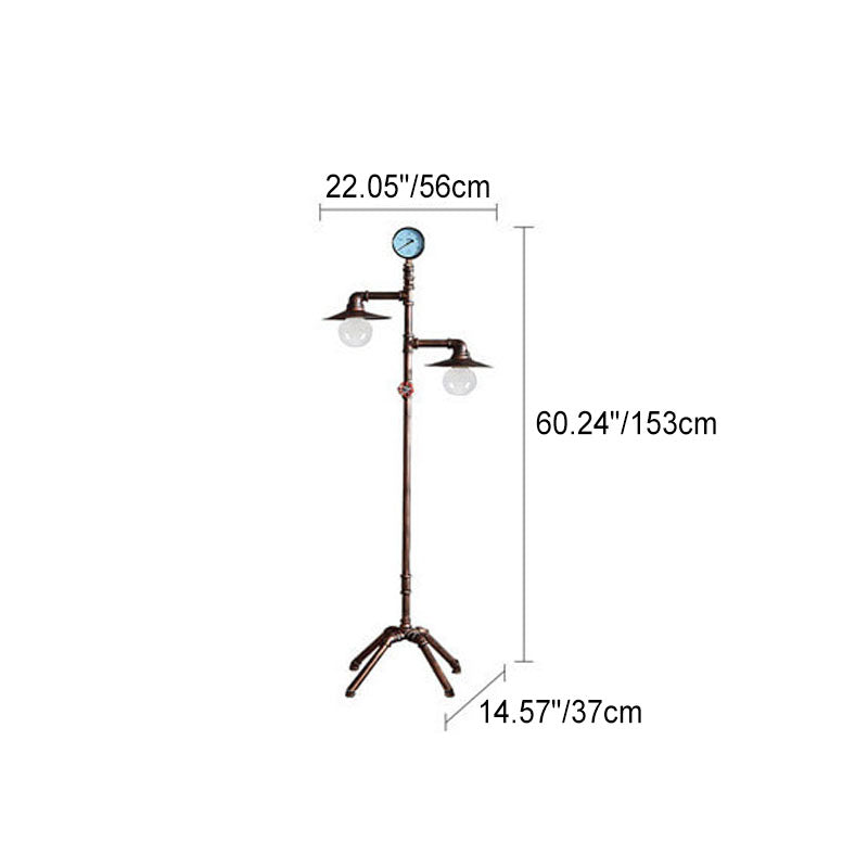 Steampunk Copper Water Pipe 2-Light Floor Lamp