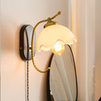 Vintage French Cream Glass Petal Wall Sconce Lamp
