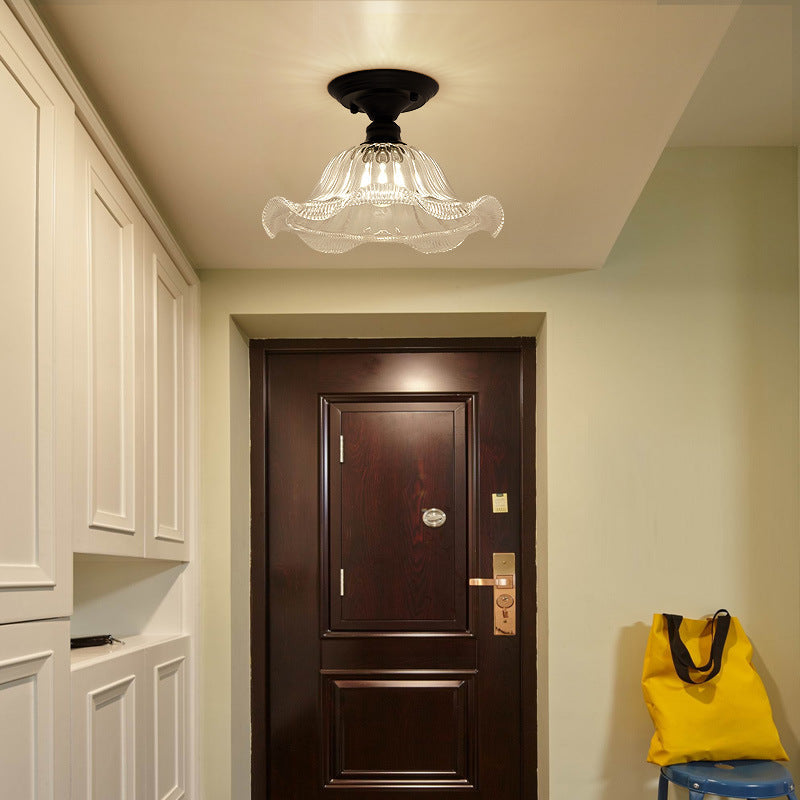 Nordic Vintage Floral Round Semi-Flush Mount Ceiling Light