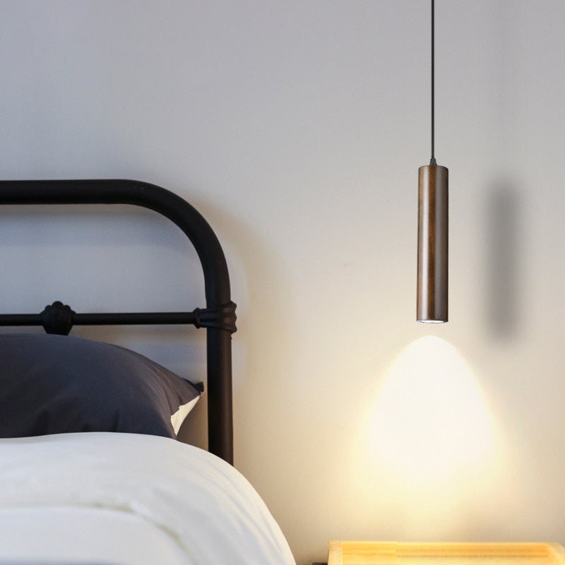 Contemporary Wood Cylinder LED Pendant Light