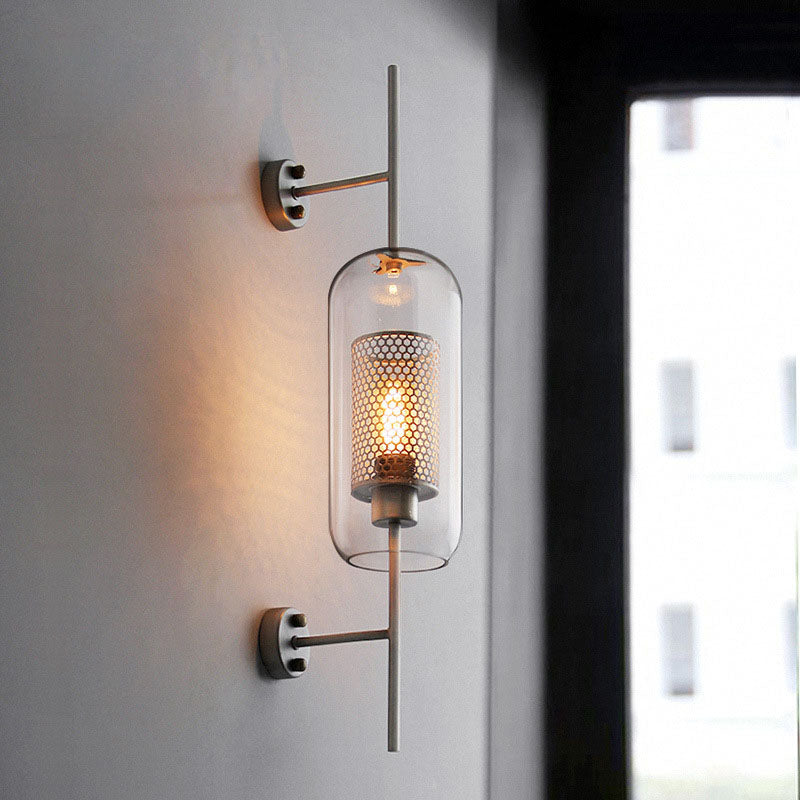 Industrial Cylinder Glass Wall Sconce