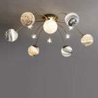 Nordic 13-Light Semi-Flush Mount Ceiling Light - Earth Planet Design for Kids' Bedrooms