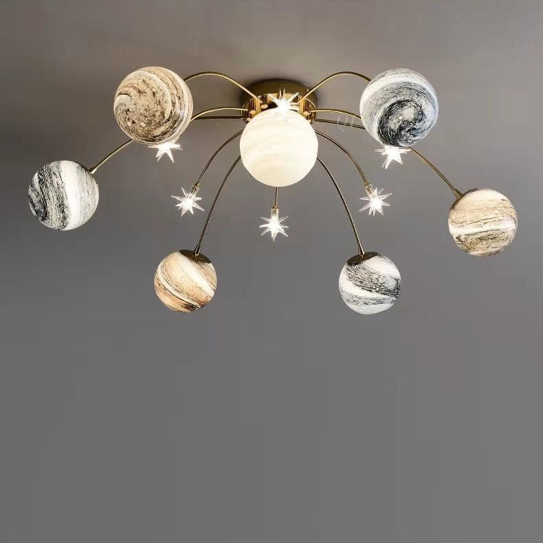 Nordic 13-Light Semi-Flush Mount Ceiling Light - Earth Planet Design for Kids' Bedrooms